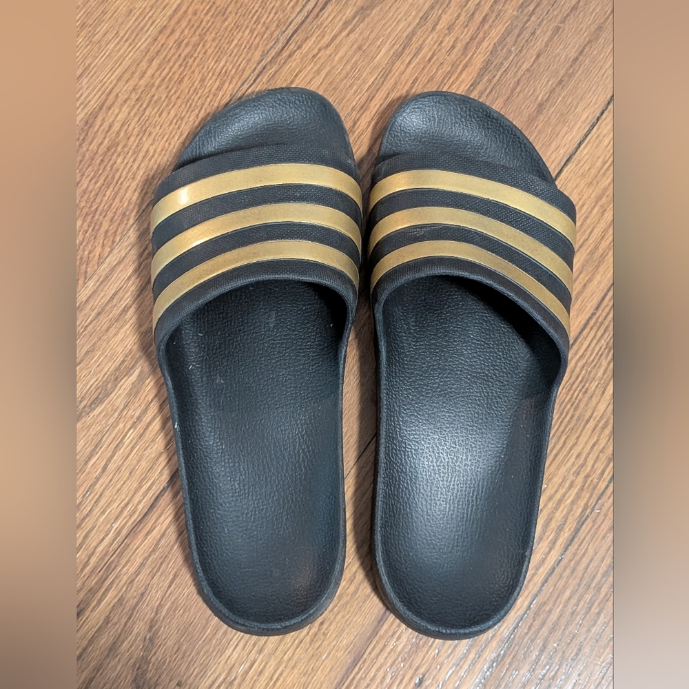 Black and Gold Slide Sandals